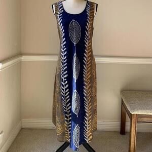 Vintage boho fairy core asymmetrical midi dress with leaf print 🍂